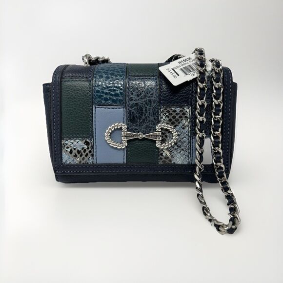 Brighton Off The Wall Grid Fern Blue Patchwork Small Flap Crossbody Bag  New/Tag